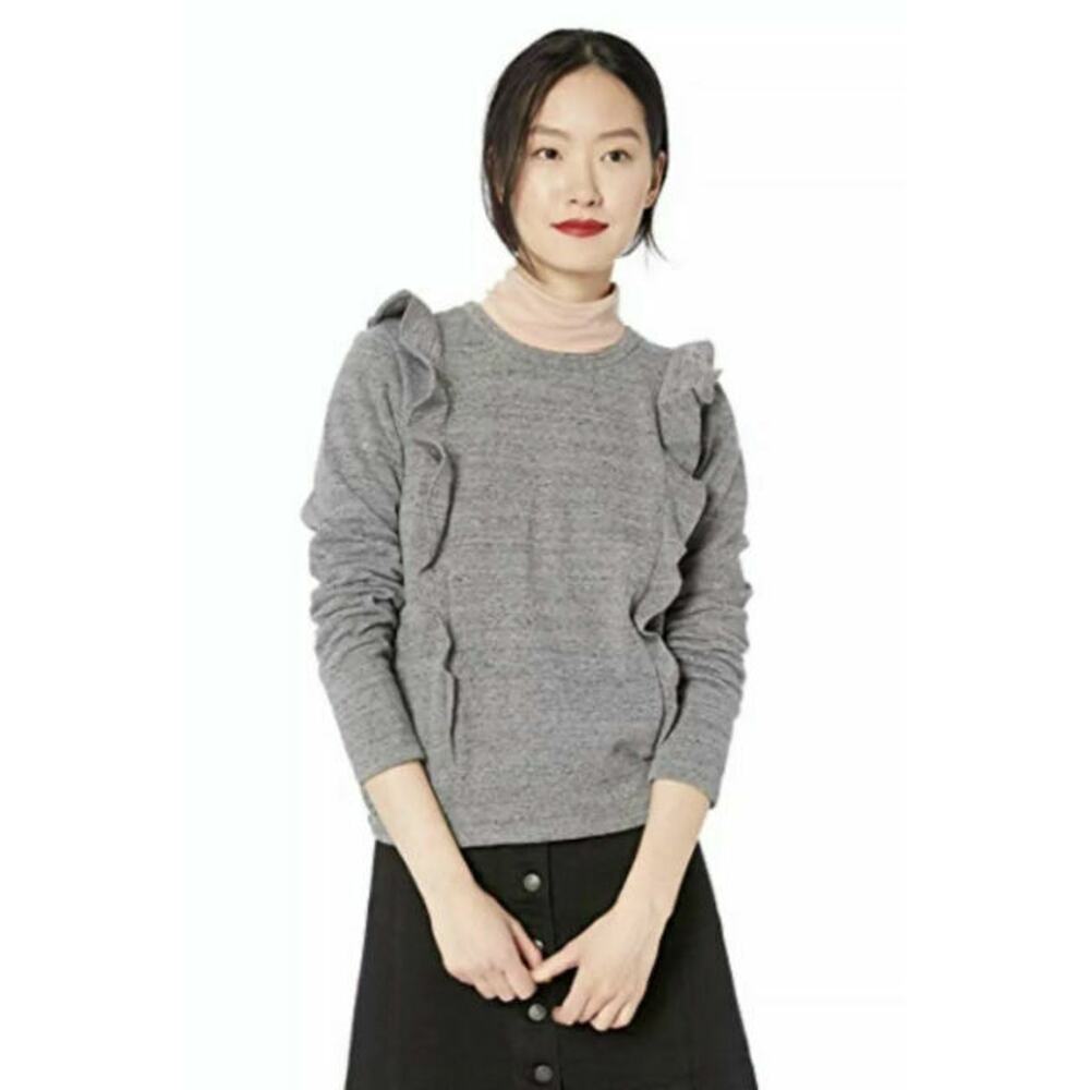 J Crew Mercantile Ruffle Sweatshirt Sweater Gray Round Neck Casual Womens Small